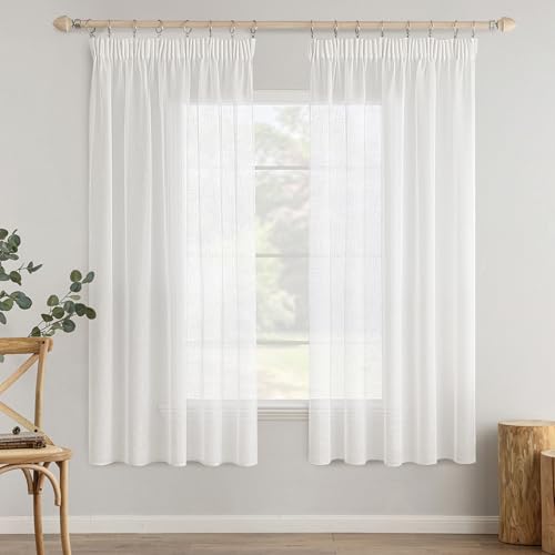 MIULEE 2er Set Voile Vorhang Sheer Vorhang mit kräuselband Transparente Leinenoptik Gardinen Wohnzimmer Modern Fensterschal Schlafzimmer 140x200cm (B x H) Weiß von MIULEE