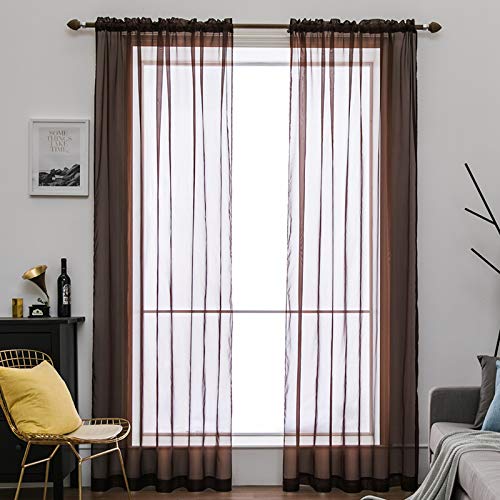 MIULEE 2er Set Voile Vorhang Transparente Gardine aus Voile Polyester Stangendurchzug Transparent Wohnzimmer Luftig Dekoschal für Schlafzimmer Kaffee 55" Wx96 L, Rod Pocket von MIULEE