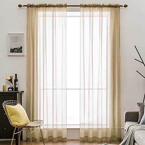 MIULEE 2er Set Voile Vorhang Transparente Gardine aus Voile Polyester Stangendurchzug Transparent Wohnzimmer Luftig Dekoschal für Schlafzimmer Hellbraun 245 x 140cm (H x B), Rod Pocket von MIULEE