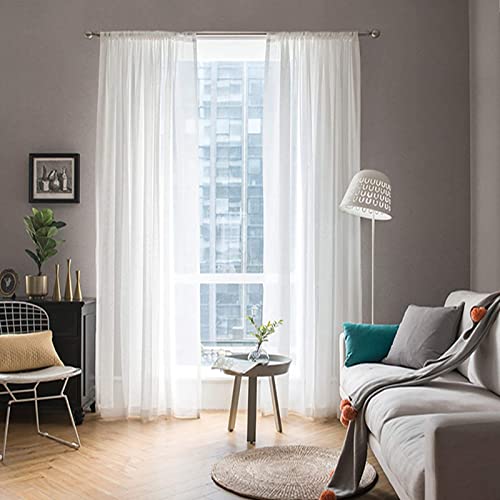 MIULEE 2er Set Voile Vorhang Transparente Gardine aus Voile Polyester Stangendurchzug Transparent Wohnzimmer Luftig Dekoschal für Schlafzimmer Weiß 140x245 cm (BxH), Rod Pocket von MIULEE