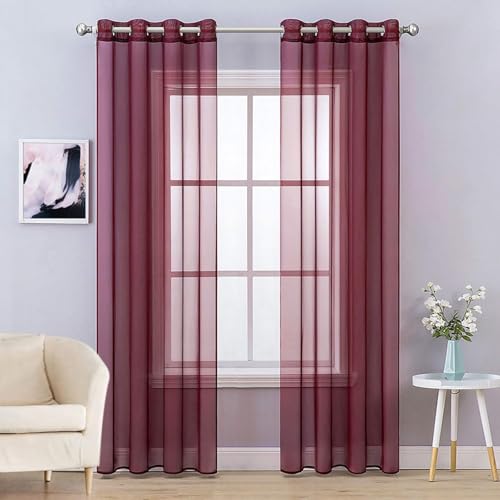 MIULEE 2er Set Voile Vorhang Weihnachtsdeko mit Ösen Transparente Gardine aus Voile Polyester Ösenschal Transparent Wohnzimmer Luftig Dekoschal für Schlafzimmer Rot 160 x 140cm H x B, Grommet Top von MIULEE