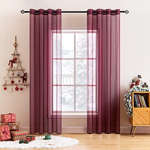 MIULEE 2er Set Voile Vorhang Weihnachtsdeko mit Ösen Transparente Gardine aus Voile Polyester Ösenschal Transparent Wohnzimmer Luftig Dekoschal für Schlafzimmer Rot 215 x 140cm H x B, Grommet Top von MIULEE