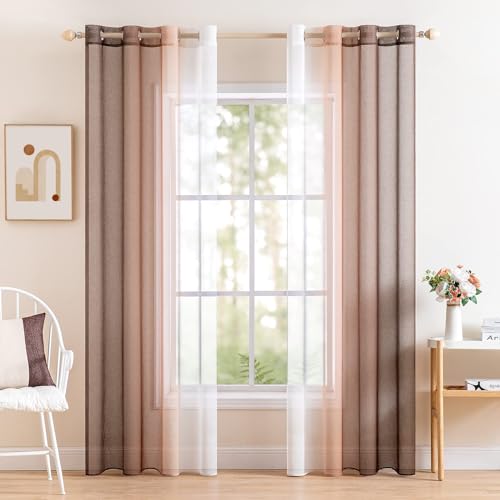 MIULEE 2er Set Voile Vorhang Zweifarbiger Vorhang mit Ösen Transparente Gardine Ösenschal Fensterschal Lichtdurchlässig für Schlafzimmer, 140x145cm, Hellkaffee MIULEE 2er Set Voile Vorhang Zweifarbiger Vorhang mit Ösen Transparente Gardine Ösenschal Fensterschal Lichtdurchlässig für Schlafzimmer, 140x145cm, Hellkaffee von MIULEE