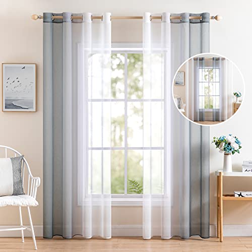 MIULEE 2er Set Voile Vorhang Zweifarbiger Vorhang mit Ösen Transparente Gardine Ösenschal Fensterschal Lichtdurchlässig für Schlafzimmer, 140x245cm, Grau von MIULEE