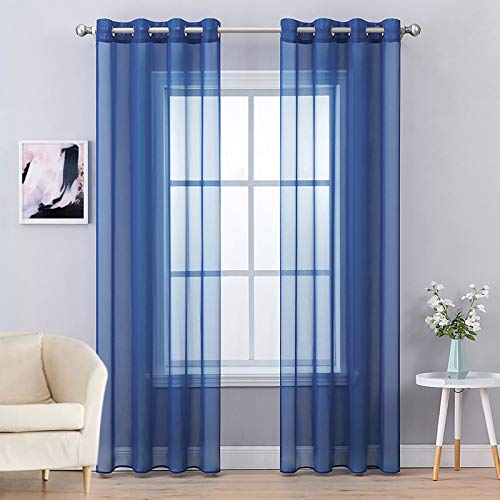 MIULEE 2er Set Voile Vorhang mit Ösen Gardine aus Voile Polyester Ösenschal Transparent Wohnzimmer Luftig Dekoschal für Schlafzimmer Dunkelblau 245 x 140cm (H x B), Grommet Top von MIULEE