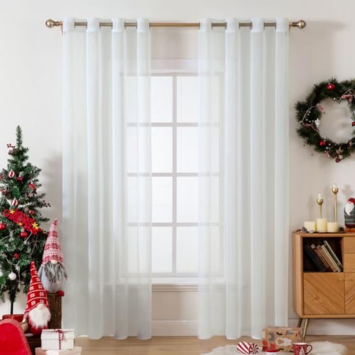 MIULEE 2er Set Voile Vorhang mit Ösen Gardine aus Voile Polyester Wohnzimmer Luftig Dekoschal für Schlafzimmer Elfenbein 245 x 140cm (H x B), Grommet Top von MIULEE