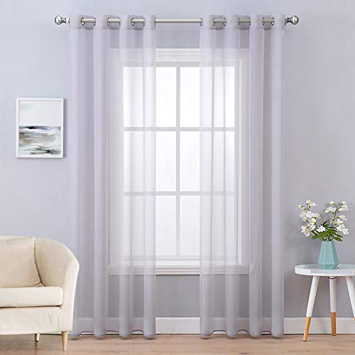 MIULEE 2er Set Voile Vorhang mit Ösen Transparente Gardine aus Voile Polyester Ösenschal Transparent Wohnzimmer Fensterschal für Schlafzimmer Babyroom 145x140cm(HxB), Grommet Top Hellgrau von MIULEE