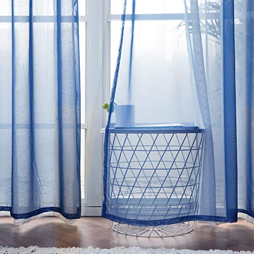 MIULEE 2er Set Voile Vorhang mit Ösen Transparente Gardine aus Voile Polyester Ösenschal Transparent Wohnzimmer Luftig Dekoschal für Schlafzimmer Dunkelblau 215 x 140cm H x B, Grommet Top von MIULEE