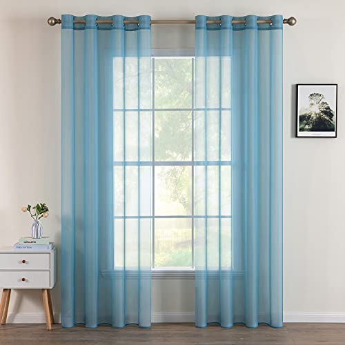 MIULEE 2er Set Voile Vorhang mit Ösen Transparente Gardine aus Voile Polyester Ösenschal Transparent Wohnzimmer Luftig Dekoschal für Schlafzimmer Grau Blau 215 x 140cm H x B, Grommet Top von MIULEE