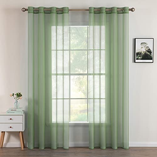 MIULEE 2er Set Voile Vorhang mit Ösen Transparente Gardine aus Voile Polyester Ösenschal Transparent Wohnzimmer Luftig Dekoschal für Schlafzimmer Grau Grün 245 x 140cm H x B, Grommet Top von MIULEE