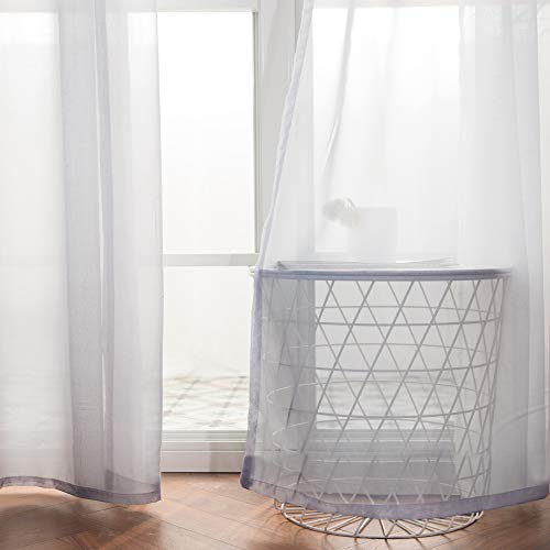 MIULEE 2er Set Voile Vorhang mit Ösen Transparente Gardine aus Voile Polyester Ösenschal Transparent Wohnzimmer Luftig Dekoschal für Schlafzimmer Hellgrau 215 x 140cm H x B, Grommet Top von MIULEE