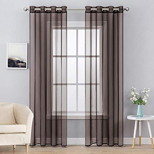 MIULEE 2er Set Voile Vorhang mit Ösen Transparente Gardine aus Voile Polyester Ösenschal Transparent Wohnzimmer Luftig Dekoschal für Schlafzimmer Kaffee 245 x 140cm (H x B), Grommet Top von MIULEE