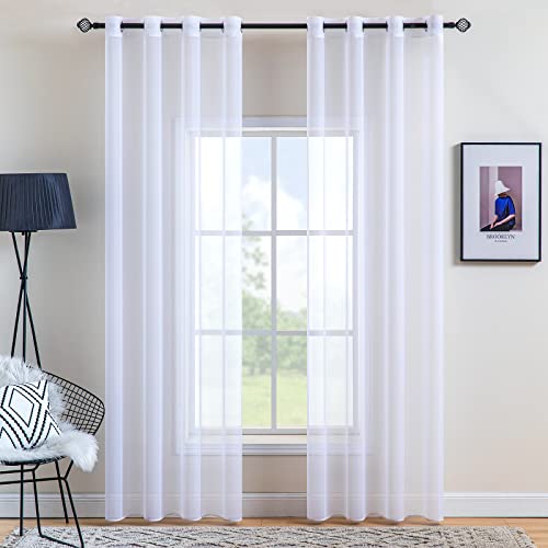 MIULEE 2er Set Voile Vorhang mit Ösen Transparente Gardine aus Voile Polyester Wohnzimmer Luftig Dekoschal für Schlafzimmer Elfenbein 215 x 140cm H x B, Grommet Top von MIULEE