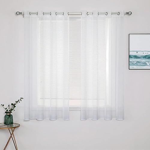MIULEE 2er Set Voile Vorhang mit Ösen Transparente Optik Gardine Polyester Ösenschal Transparent Wohnzimmer für Schlafzimmer 137 x 140cm (H x B), Grommet Top Weiß von MIULEE