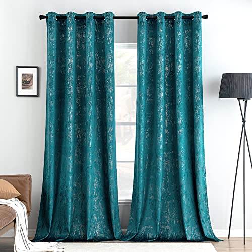 MIULEE Vorhang Gardinen mit Ösen Gold Samtvorhänge Vorhänge Blickdicht Osen Folie Druck Gardinen Vorhänge Gold Ösenvorhang für Schlafzimmer Wohnzimmer 2er Set 140 x 280 cm(B x H) Blaugrün von MIULEE
