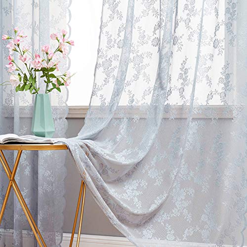 MIULEE 2er Set Vorhang Ösenvorhang mit Spitze Transparente Besondere Dekorative Gardine Kettenwirken Lace Halbtransparent Lichtdurchlässig für Wohnzimmer Kinderzimmer Cafeteria 150x260cm Hellgrau von MIULEE