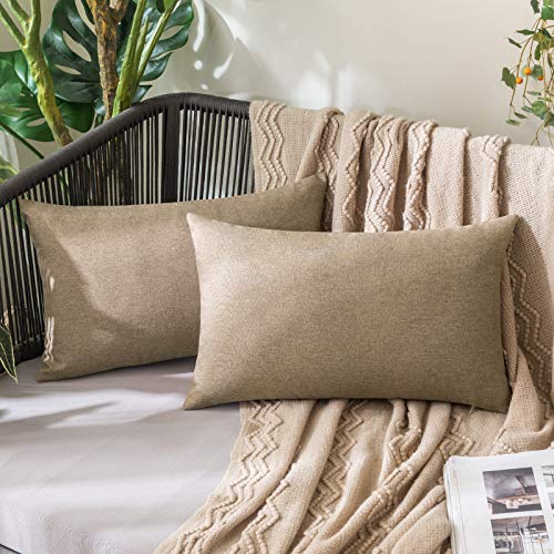 MIULEE 2er Set Wasserdicht Kissenbezug Outdoor Sofakissen Dekokissen Modern Kissenbezüge Dekorativ Kissenhülle Deko aus Polyster Leinen-Optik für Garten Sofa Wohnzimmer Bett 30x50 cm Khaki von MIULEE