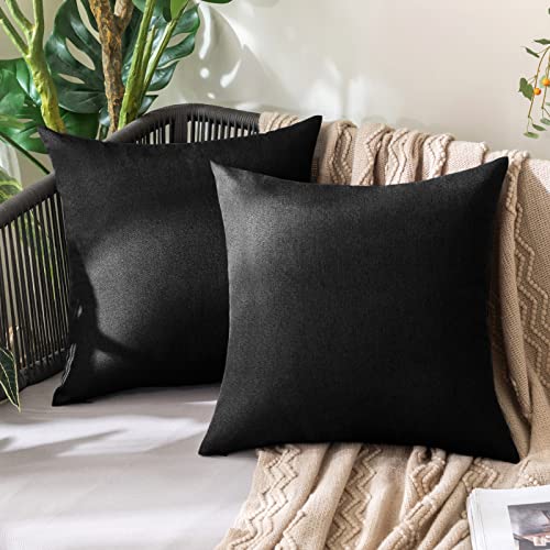 MIULEE 2er Set Wasserdicht Kissenbezug Outdoor Sofakissen Dekokissen Modern Kissenbezüge Dekorativ Kissenhülle Deko aus Polyster Leinen-Optik für Garten Sofa Wohnzimmer Bett 50x50 cm Schwarz von MIULEE