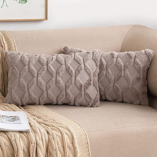 MIULEE 2er Set Wolle Kissenbezüge Dekokissen Polyster Sofakissen Weich Couchkissen Kissenbezug Zierkissenbezug mit Verstecktem Reißverschluss für Wohnzimmer Schlafzimmer 30x50 cm Sandfarbe von MIULEE