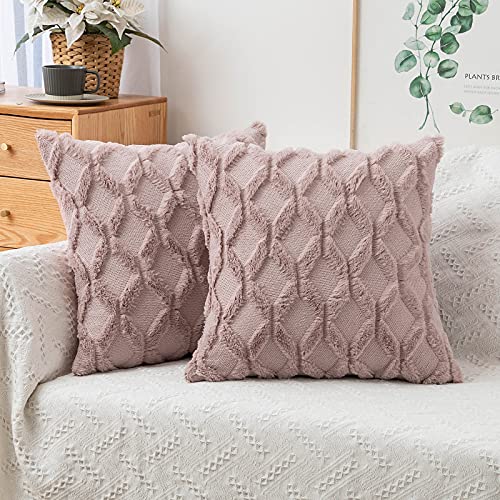 MIULEE 2er Set Wolle Kissenbezüge Dekokissen Polyster Sofakissen Weich Couchkissen Kissenbezug Zierkissenbezug mit Verstecktem Reißverschluss für Wohnzimmer Schlafzimmer 40×40 cm Altrosa von MIULEE