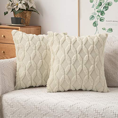 MIULEE 2er Set Wolle Kissenbezüge Dekokissen Polyster Sofakissen Weich Couchkissen Kissenbezug Zierkissenbezug mit Verstecktem Reißverschluss für Wohnzimmer Schlafzimmer 40x40 cm Beige von MIULEE