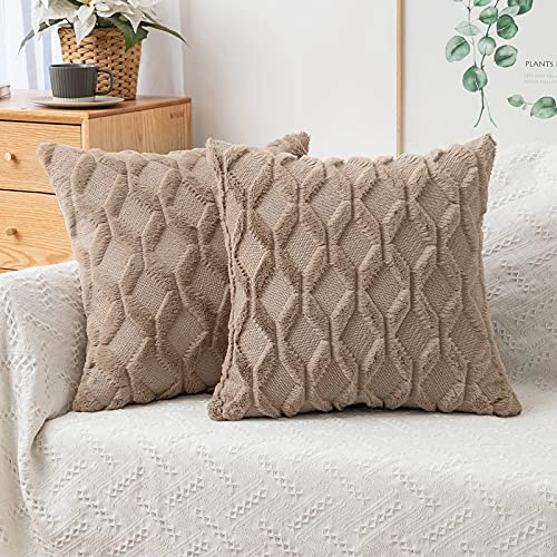 MIULEE 2er Set Wolle Kissenbezüge Dekokissen Samtartig Sofakissen Weich Couchkissen Kissenbezug Zierkissenbezug mit Verstecktem Reißverschluss für Wohnzimmer Schlafzimmer 50×50 cm Taupe von MIULEE