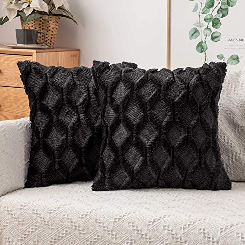 MIULEE 2er Set Wolle Kissenbezüge Dekokissen Polyster Sofakissen Weich Couchkissen Kissenbezug Zierkissenbezug mit Verstecktem Reißverschluss für Wohnzimmer Schlafzimmer 50x50 cm Schwarz von MIULEE