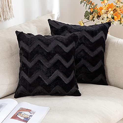 MIULEE 2er Set Wolle Kissenbezüge Sofakissen Dekokissen Welle Polyster Kissenbezüge Couchkissen Weich Kissenbezug Zierkissenbezug Versteckter Reißverschluss Wohnzimmer Schlafzimmer 50x50cm Schwarz von MIULEE