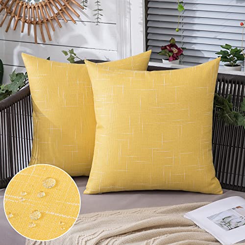 MIULEE 2er Set wasserdichte Kissenbezüge Leinenoptik Kissenhülle Outdoor Wetterfeste Dekohülle Sofakissen Zierkissen Couchkissen Dekokissen für Sofa Couch Wohnzimmer Schlafzimmer 45x45 cm Gelb von MIULEE