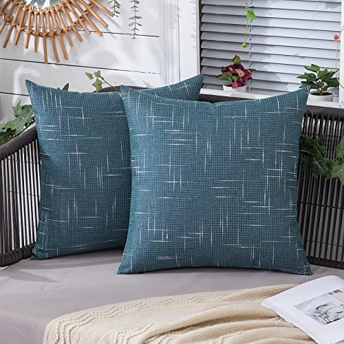 MIULEE 2er Set wasserdichte Kissenbezüge Leinenoptik Kissenhülle Outdoor Wetterfeste Dekohülle Sofakissen Zierkissen Couchkissen Dekokissen für Sofa Couch Wohnzimmer Schlafzimmer 50x50 cm Navy Blau von MIULEE