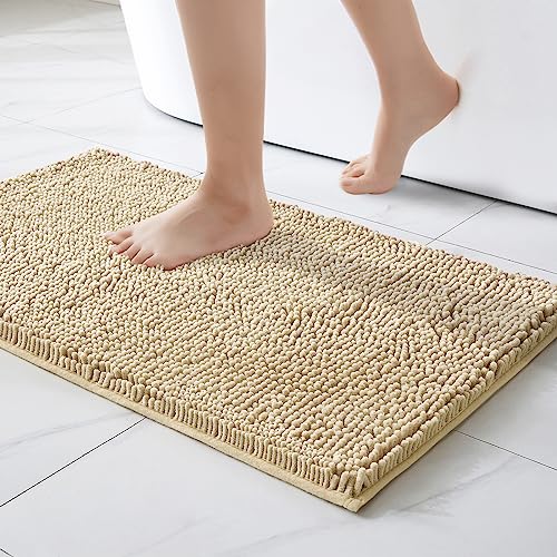 MIULEE 40x60cm Chenille Badematte rutschfest Badvorleger Badteppich rutschfest Waschbar Absorbierende Duschvorleger für Badezimmer Beige von MIULEE