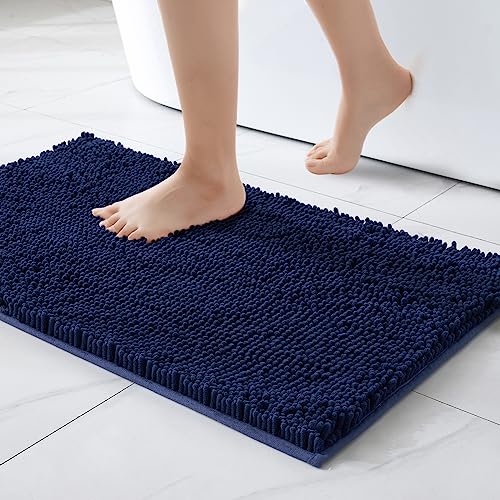 MIULEE 40x60cm Chenille Badematte rutschfest Badvorleger Badteppich rutschfest Waschbar Absorbierende Duschvorleger für Badezimmer Dunkelblau von MIULEE