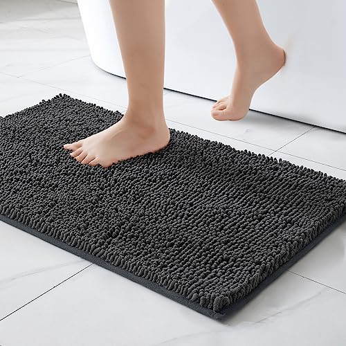 MIULEE 40x60cm Chenille Badematte rutschfest Badvorleger Badteppich rutschfest Waschbar Absorbierende Duschvorleger für Badezimmer Dunkelgrau von MIULEE