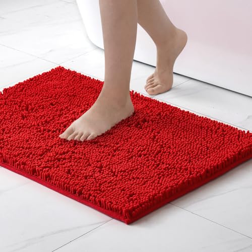 MIULEE 40x60cm Chenille Badematte rutschfest Badvorleger Badteppich rutschfest Waschbar Absorbierende Duschvorleger für Badezimmer Rot von MIULEE