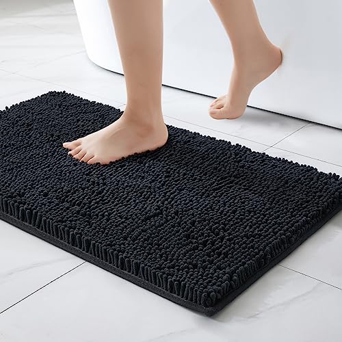 MIULEE Badematte 40x60 cm Schwarz – Super Saugfähiger Badteppich Weich & rutschfest, Waschbarer Badezimmerteppich aus Chenille Mikrofaser für Dusche & WC – Pflegeleichter Badvorleger für Zuhause von MIULEE