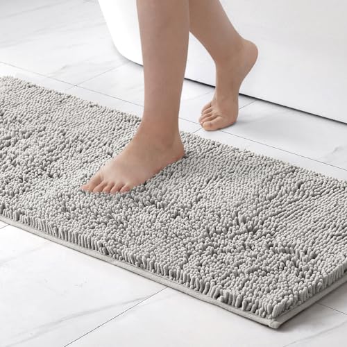 MIULEE 45x120cm Chenille Badematte rutschfest Badvorleger Badteppich rutschfest Waschbar Absorbierende Duschvorleger für Badezimmer Hellgrau von MIULEE