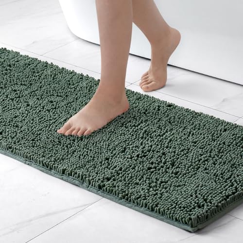 MIULEE 45x120cm Chenille Badematte rutschfest Badvorleger Badteppich rutschfest Waschbar Absorbierende Duschvorleger für Badezimmer Matcha Grün von MIULEE