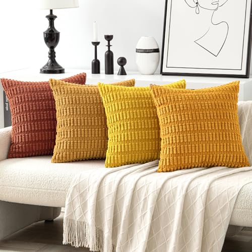 MIULEE 4er Set 40x40 cm Kordsamt Kissenbezüge Moderne Kissenhüllen Dekorative Sofakissen Dekokissen Weicher Zierkissenbezug für Wohnzimmer Sofa Schlafzimmer Boho Dekor Orange Serie von MIULEE