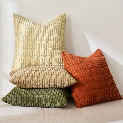 MIULEE 4er Set 50x50 cm Kordsamt Kissenbezüge Moderne Kissenhüllen Dekorative Sofakissen Dekokissen Weicher Zierkissenbezug für Wohnzimmer Sofa Schlafzimmer Boho Dekor Braun Grüne Serie von MIULEE