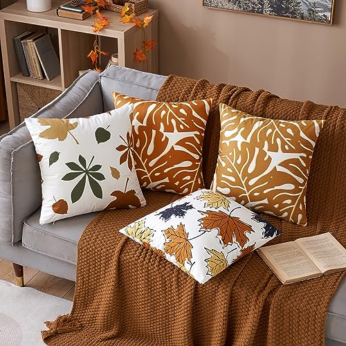 MIULEE 4er Set Kissenbezüge Herbst Laub Muster Serie Kissenbezug Sofakissen Couchkissen Deko Bezug Dekorative Kissenhülle Zierkissen Zierkissenbezug für Sofa Wohnzimmer 45x45 cm Orange von MIULEE