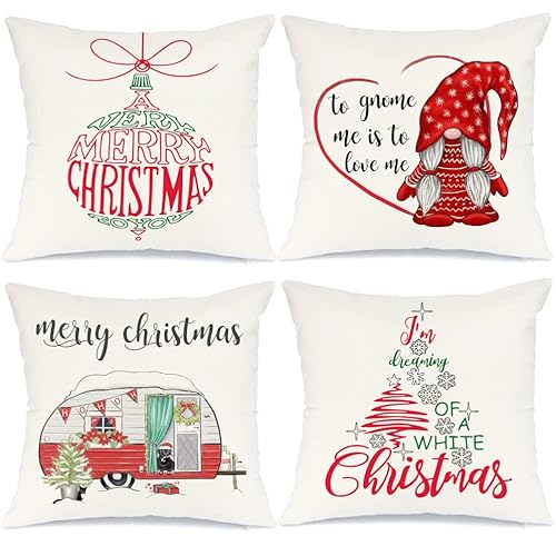 MIULEE 4er Set Kissenbezüge Weihnachten Kissenhülle Dekorative Kissenbezug Weihnachtliche Deko Zierkissen Sofakissen Dekokissen Zierkissenbezug Deko für Wohnzimmer Schlafzimmer 45x45 cm Weiß von MIULEE