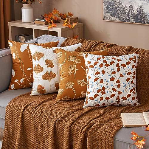 MIULEE 4er Set Kissenbezug Herbst Ginkgo Blätter Serie Kissenbezüge Kissenhülle Sofakissen Zierkissen Zierkissenbezug Dekorative Couchkissen für Wohnzimmer Schlafzimmer 45x45 cm Orange von MIULEE