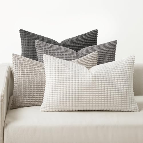 MIULEE 4er Set Kissenbezug Kissen Dekorative Kissenbezüge Kordsamt Sofakissen Dekokissen Kopfkissenbezug Couchkissen Deko Bezug für Sofa Couch Wohnzimmer Schlafzimmer Büro 30x50cm Graue Serie von MIULEE