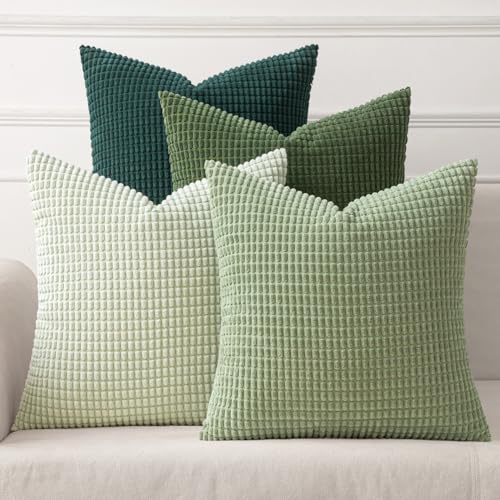 MIULEE Weihnachten 4er Set Kissenbezug Kissen Dekorative Kissenbezüge Kordsamt Sofakissen Dekokissen Couchkissen Deko Bezug für Sofa Couch Wohnzimmer Schlafzimmer Büro 50x50 cm Waldgrün Serie von MIULEE