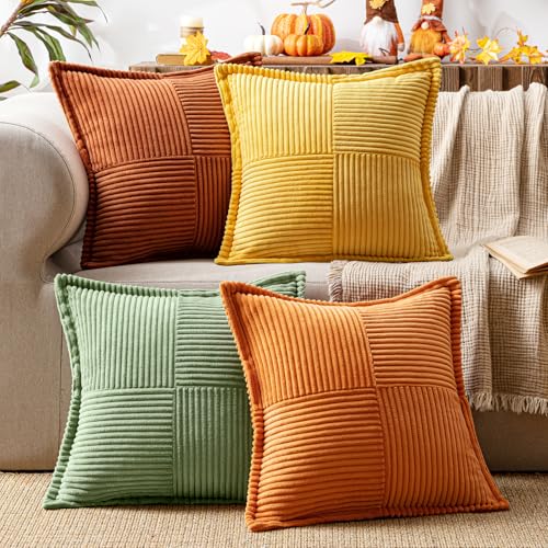 MIULEE 4er Set Kordsamt Kissenbezüge Weich Dekokissen Dekorativ Kissenbezug Modern Kissenhülle Sofakissen Zierkissen Couchkissen für Wohnzimmer Schlafzimmer Orange Grün Serie 45x45 cm von MIULEE