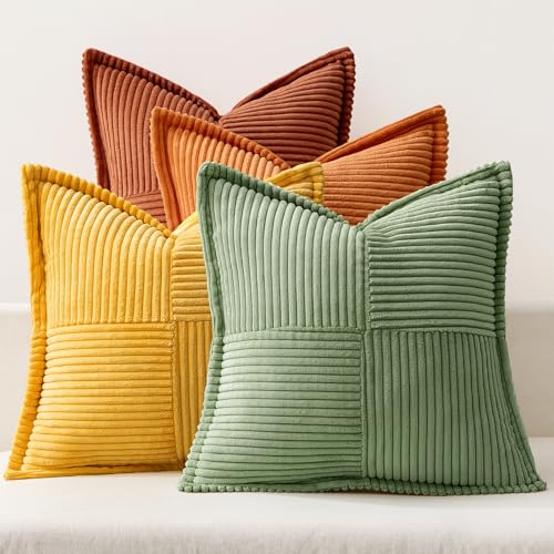 MIULEE 4er Set Kordsamt Kissenbezüge Weich Dekokissen Dekorativ Kissenbezug Modern Kissenhülle Sofakissen Zierkissen Couchkissen für Wohnzimmer Schlafzimmer Orange Grün Serie 50x50 cm von MIULEE