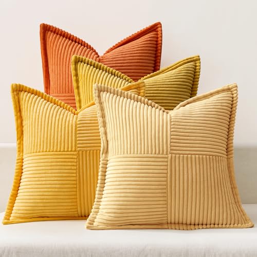 MIULEE 4er Set Kordsamt Kissenbezüge Weich Dekokissen Dekorativ Kissenbezug Modern Kissenhülle Sofakissen Zierkissen Couchkissen für Wohnzimmer Schlafzimmer Orange Serie 45x45 cm von MIULEE