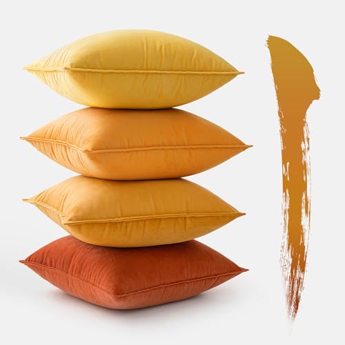 MIULEE 4er Set Samt Kissenbezug 40x40 cm Orange Serie Dekorative Kissenhülle Sofakissen Dekokissen Umwickelte Kante Kissenbezüge Zierkissenbezug für Sofa Wohnzimmer Schlafzimmer von MIULEE