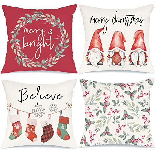 MIULEE 4er Set Weihnachten Kissenbezüge Kissenhülle Dekorative Kissenbezug Weihnachtliche Deko Zierkissen Sofakissen Couchkissen Dekokissen Deko für Wohnzimmer Schlafzimmer 45x45 cm Rot von MIULEE