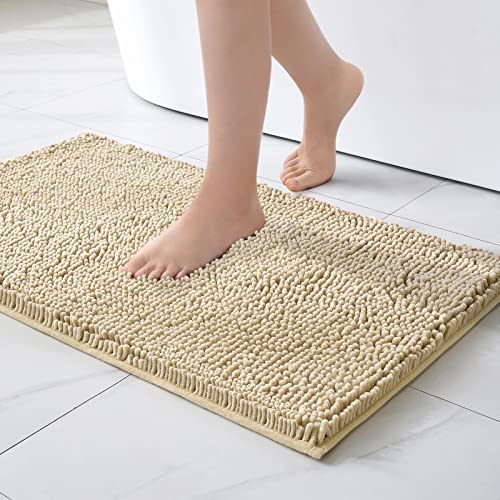 MIULEE 50x80cm Chenille Badematte rutschfest Badvorleger Badteppich rutschfest Waschbar Absorbierende Duschvorleger für Badezimmer Beige von MIULEE